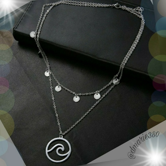 Boho Sea Wave Pendant w/ Sequins charms necklace - Picture 7 of 8